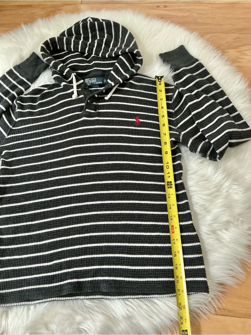 Polo Ralph Lauren Grey and White Striped Textured Cotton  Hooded Pullover Small - Picture 4 of 6